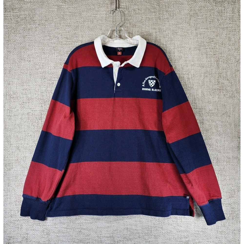 Rowing Blazers Rugby Polo Shirt Mens XL Navy Red Stripe Heavyweight Cotton